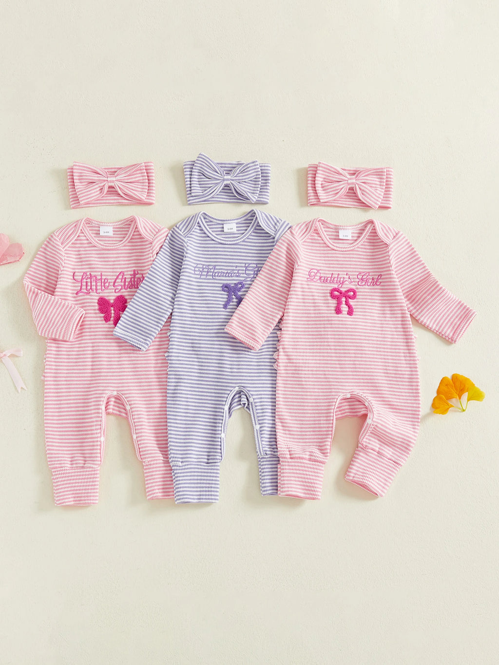 Infant Toddler Striped Playsuit with Long Sleeves and Matching Bow