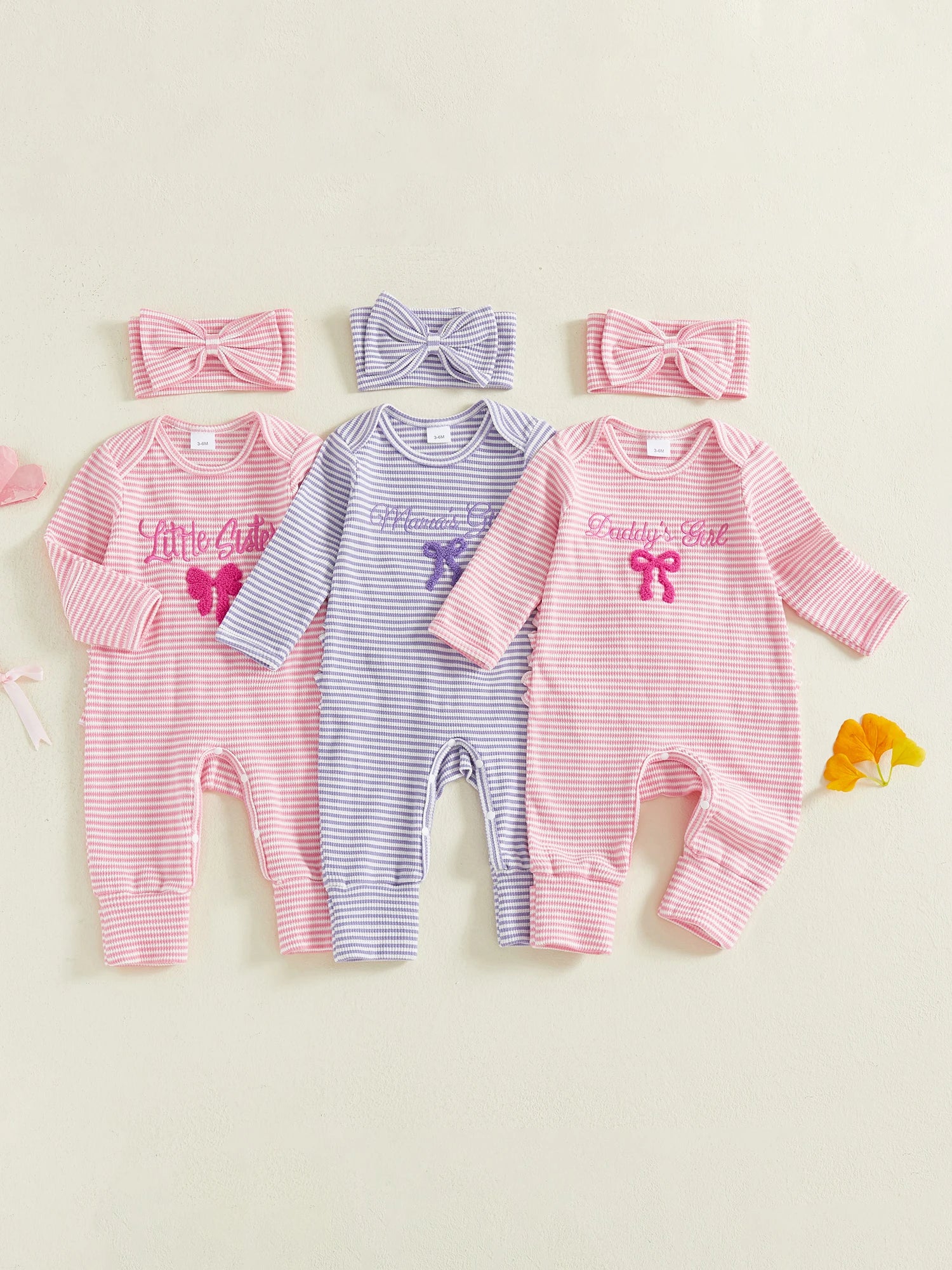 Infant Toddler Striped Playsuit with Long Sleeves and Matching Bow