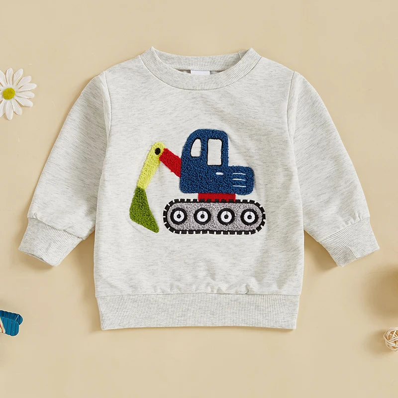 Boys Long Sleeve Crewneck Pullover with Vehicle Detail