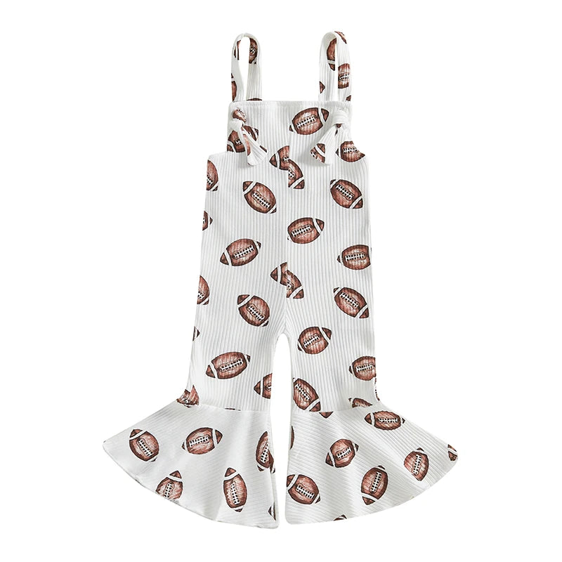 Infant Girls Football Print Sleeveless Romper with Bell Bottoms